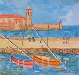 Collioure : peinture acrylique sur toile avec relief 50 cm x 50 cm