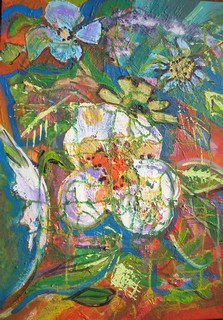 Eclosion fleurie: peinture acrylique sur toile 65 cm x 50 cm