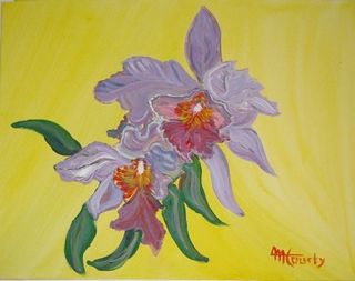 Orchidées : peinture acrylique sur toile 46 cm x 55 cm