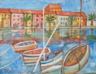 Port méditerranéen : Peinture acrylique sur toile 65 cm x 50 cm