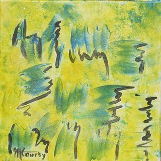 Reflets jaunes et bleus : peinture acrylique sur toile 30 cm x 30 cm